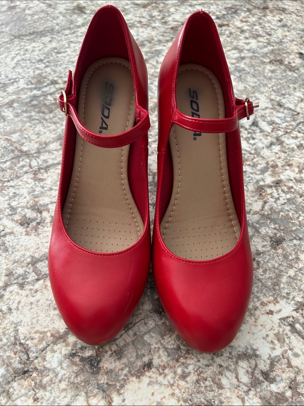 Soda Red Mary Jane Heels with Ankle Strap